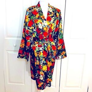 Michelle Louise Silky Floral Bathrobe Belted Vibrant Fall Colors